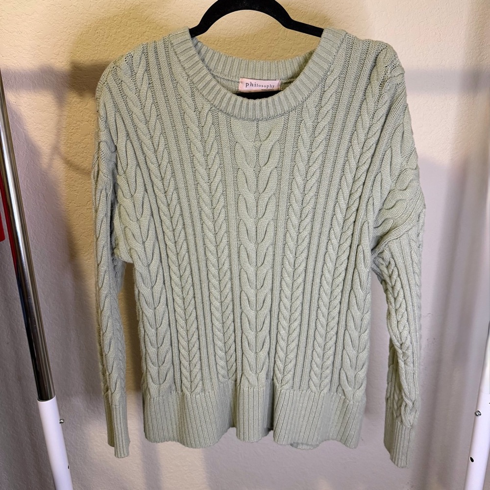 Philosophy Women's Light Green Cable Knit Sweater